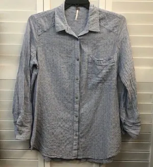 Free People Button Down Striped Seer Sucker Blouse Sz. M‎ thumbnail 1