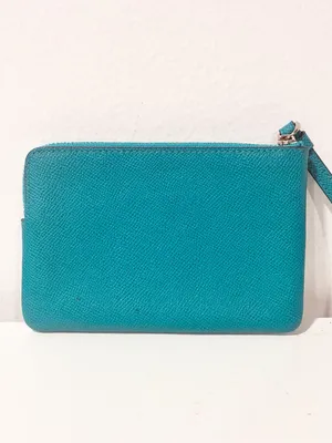 COACH Women's Blue Double Corner Zip Wristlet In Pebble Leather thumbnail 5