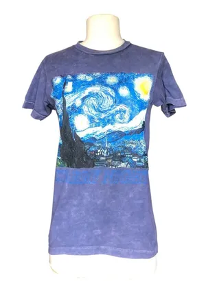 The Starry Night Vincent Van Gogh Graphic T-Shirt XS Blue Art Tee thumbnail 1