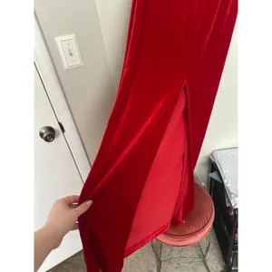 Vintage 90s Sz 4 Red Velvet Rhinestone Empire Waist Cap Sleeve Maxi Dress Gown thumbnail 9