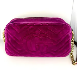 Gucci GG Velvet Marmont Camera Bag, Fuchsia thumbnail 2