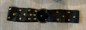 John Stavros Chunky Black Leather Gold Studded Belt thumbnail 1