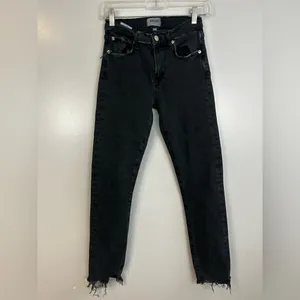 AGOLDE Toni Black Mid Rise Ankle Denim Jeans Raw Hems Size 25 thumbnail 2