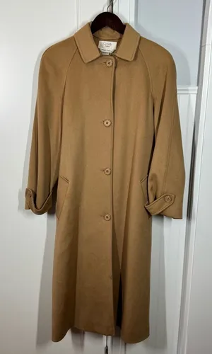 vintage Cassidy hand tailored 100% wool trench coat size‎ 10 P tan minimalist thumbnail 1