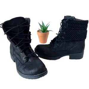 BOC Combat Womens Boots Size 6M Y2K Knit Cuff Boho Grunge Black Stacked Heel thumbnail 2