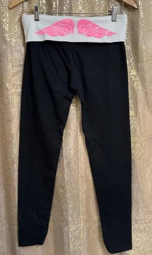 Victorias Secret Vintage White Pink Sequin Angel Wing Foldover Leggings Med thumbnail 1