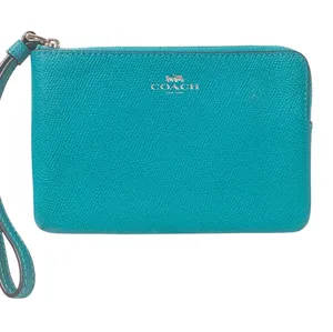 COACH Women's Blue Double Corner Zip Wristlet In Pebble Leather thumbnail 1