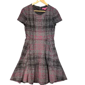 Betsey‎ Johnson Womens Preppy Goth Gray Pink Plaid Fit & Flare Dress Small thumbnail 2