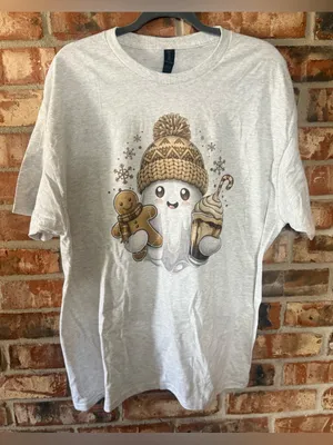 Gildan Ash Gray Graphic Tee with Winter Ghost thumbnail 1