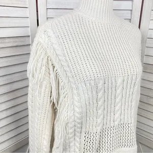 Free Generation Multi Stich Fringe‎ Distressed Turtle Neck Sweater Cream Small thumbnail 6