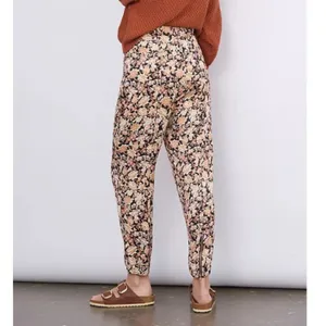 Anthropologie Floral Tapered Pants Womens 4 Black Orange Ankle Zip Boho Casual thumbnail 2