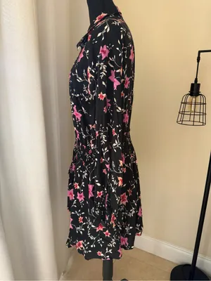 Free People Lighten Up Floral Mini Dress Boho Smocked Long Sleeve Medium thumbnail 5