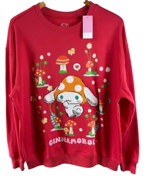 NWT Sanrio Cinnamoroll Mushroom Chenille Sweatshirt Red Women's XL Kawaii thumbnail 2