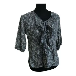 Denim & Supply Womens Blouse‎ Size XS Ralph Lauren Lace Up Paisley Ruffle Poet thumbnail 3
