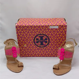 Tory Burch Womens High Heel Sandals Size 7.5 Tan Pink Leather Party Night Out thumbnail 2