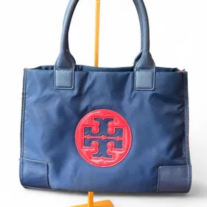 Tory Burch Ella Color-Block Nylon Tote Bag Royal Navy Cherry Apple Red thumbnail 1