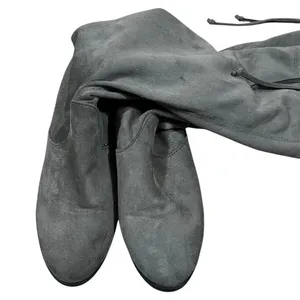 Womens Over The Knee Solid Boots Gray Boho Faux Suede Tie Back Size 8.5 thumbnail 2