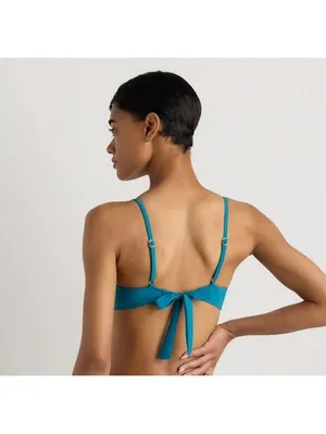 New Quince Italian Scoop Neck Bikini Top Lagoon Teal Blue Size Medium thumbnail 2