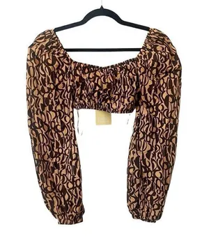 Charlie Holiday Anthropologie‎ Neutral Abstract Peyton Long Sleeve Crop Top thumbnail 1