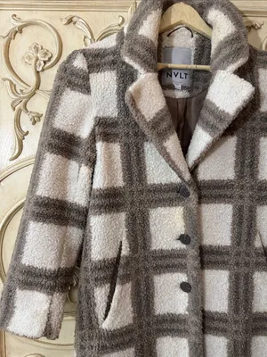 NVLT Cream and Brown Plaid Faux-Shearling Teddy Coat Size Medium thumbnail 6