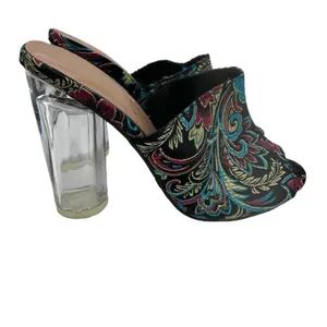 Rouge Helium Clear Heeled Mules Floral Embroidered Heels Open Toe‎ Size 6 thumbnail 3