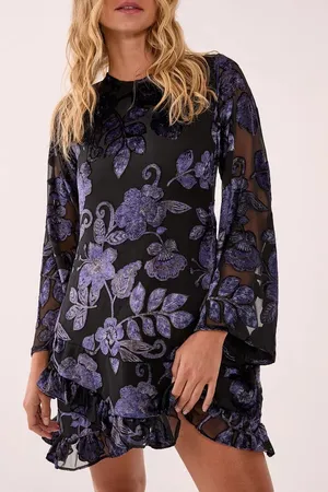 Nasty Gal Black Dress with Purple Floral Burnout thumbnail 1