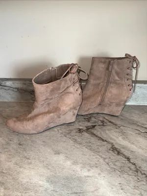 2 Lips Too Taupe Suede Wedge Ankle Boots with Lace-Up Back thumbnail 5