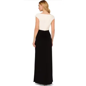 Adrianna Papell Women Pleated Layered Gown Size 4 Black And Ivory Tuxedo Dress thumbnail 2