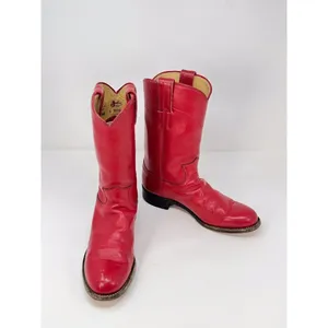 Justin Womens Western Boots Red Leather Mid Calf Pull On Cowgirl Roper US 5.5 B thumbnail 2