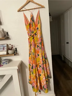 Hutch High-Low Wrap Yellow Tropical Print Maxi Dress Small thumbnail 4