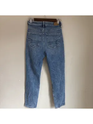 American Eagle Mom Jeans Womens 2 Short Distressed High Rise Rigid Blue Denim thumbnail 4