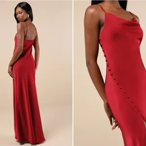LULU's Sexy Prom Wedding Bridesmaid Satin Elegant Sophisticated Maxi Dress thumbnail 3