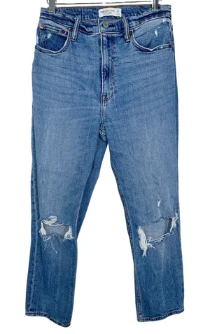 Abercrombie & Fitch Curve Love Ankle Straight Ultra High Rise Blue Jeans Sz 27 4 thumbnail 1