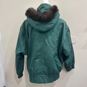 Y2K 90s London Fog Green Thinsulate Bomber Jacket Faux Fur Hood Toggle Womens M thumbnail 2