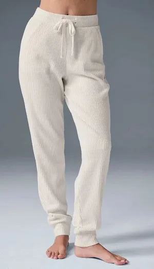 Alo Yoga | Xxs Muse Sweatshirt In Ivory Ribbed Jogger High Rise Ankle thumbnail 1
