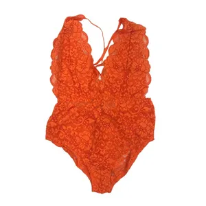 FREE PEOPLE X HAH Lace Bodysuit Sz S Burn Orange Feminine Party Resort Boho NWT thumbnail 4