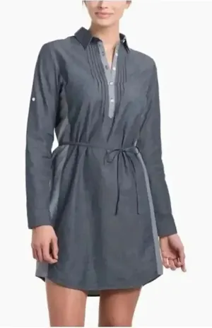 Kuhl Kiley Vintage Indigo Sail Blue Chambray Denim Tie Waist Dress SZ S #1848 thumbnail 1