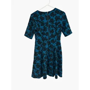 Danny and Nicole Teal Blue Black Floral Jacquard Fit and Flare Dress Size 6 thumbnail 4