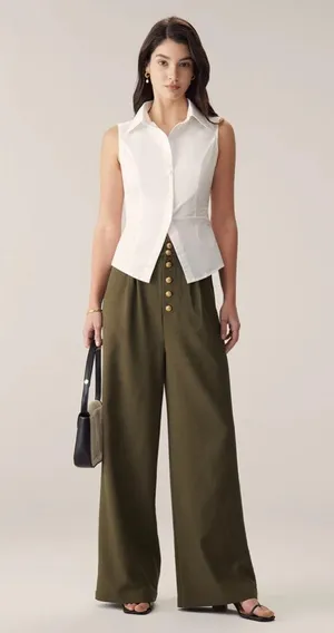 Rihoas Green High-Waisted Straight Wide-Leg Pants thumbnail 2