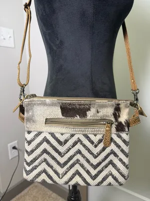 Myra Bag‎ Staggering Canvas & Cowhide Crossbody Bag Adjustable Western Chevron thumbnail 1