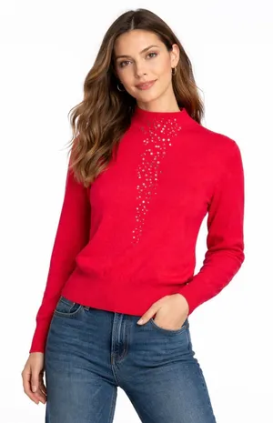 Kinross Cashmere 100% Cashmere Rhinestone Mock Neck Sweater Pink M NWT thumbnail 1
