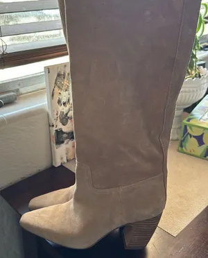 Vince Camuto Cristen Suede Tan Knee High Boots thumbnail 1