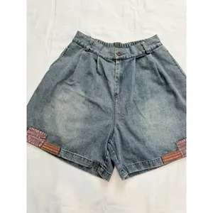 Vintage High Waisted Denim Shorts Pleated Acid Wash Patchwork Boho Jean Size M thumbnail 3