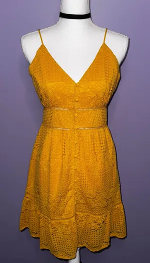 NWT Gianni Bini Mustard Lace Boho Dress thumbnail 1
