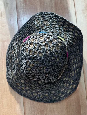 Betsey Johnson Womens Brown Black Paper Straw Floppy Sun Hat Rainbow‎ Trim OS thumbnail 1