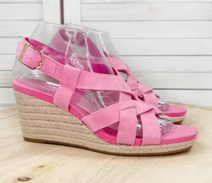 Cole Haan Crystal Espadrille Strappy Faux Suede Wedge Sandal Pink Size 7 thumbnail 1