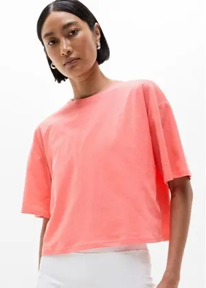 Athleta M True Cotton Crop Tee Mimosa Pink Medium thumbnail 1