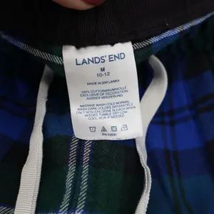 Lands' End Pajama Pants Women M Plaid Blue Green Flannel Drawstring Excellent thumbnail 2