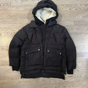 Black Down Puffer Coat Jacket Sherpa Lined Hooded Warm Winter Womens thumbnail 1