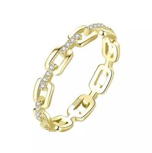 Sterling Silver SIZE 9 Gold Plated 925  Simple Cadena Hueca Stackable Ring thumbnail 1